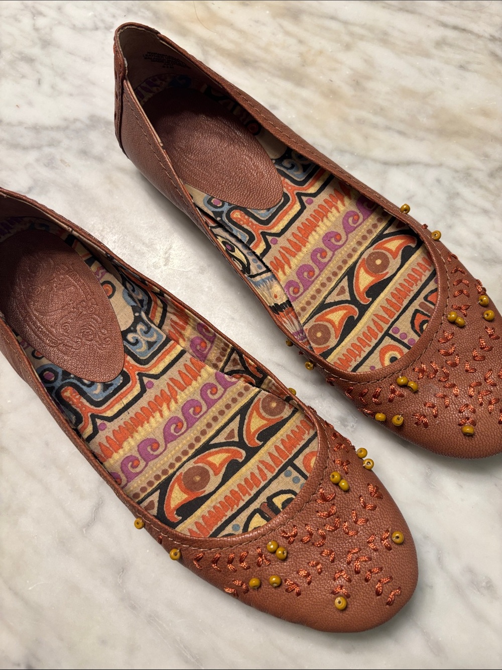 Leather Flats Embellished Ballet Shoes Sz 6.5 Fit Small Nine West